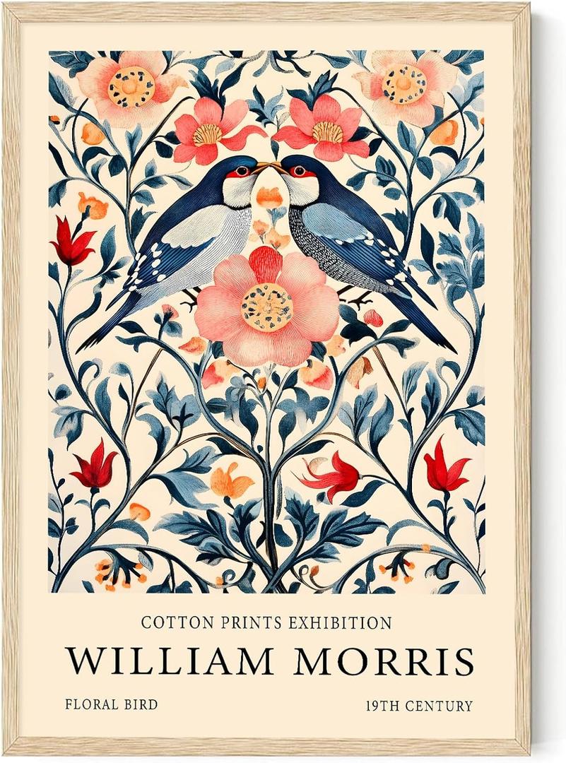 William Morris Wall Art Bird And Flower Picture William Morris Floral Poster Vintage Floral Artwork Botanical Print Aesthetic Plant Picture Vintage Botanical Print Nature Decor Room 16x24in No Frame