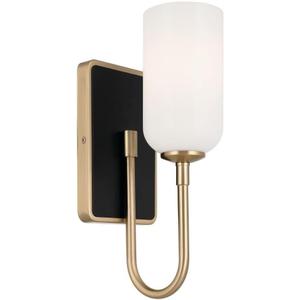 Kichler Solia 1-Light Wall Sconce, Modern Light with Opal Glass in Champagne Bronze with Black, Damp Rated, for Bathroom, Bedroom, Living Room, or Hallway (13.5" x 5"), 55161CPZ, Medium