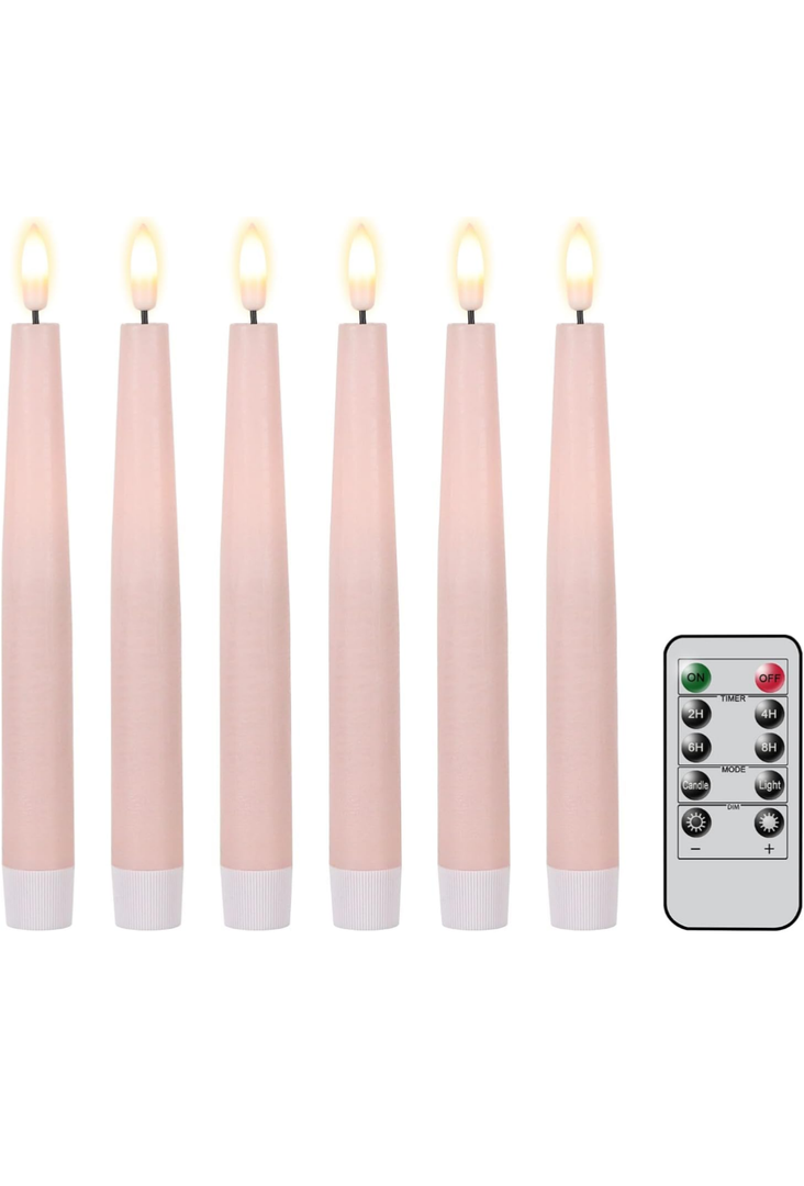 Yongmao Real Wax Flameless Taper Candles With Remote, 9.6 Inches LED Window 3D Wick Flickering Battery Operated Warm Light Set of 12 for Christmas Home Wedding Decor (Rose Gold)