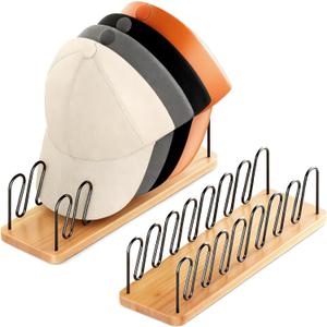 UdoUto Hat Organizer for Baseball Caps-2 PacK | Wood & Metal Hat Rack Holds 14 for Baseball Caps | Space-Saving Closet Shelf Organizer for Bedroom, Dresser, Entryway