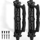 Peohud 2 Pack Heavy Duty Barn Door Handle, 9 Inches Cast Iron Rustic Gate Handle, Antique Black Carved Door Pull for Garages Sheds Closet Drawer Cabinet Fence Outdoor Farmhouse
