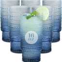 Large Capacity 16 oz Hobnail Drinking Glasses Set of 6, Vintage Glassware Drinking Glasses, Gradual Gray-blue Water Glasses Tumbler, Cups for Kitchen, Juice, Beer, Cocktail, Whiskey