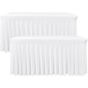 Nasitos White Rectangle Table Skirts, 2 Pack - 72 x 30 Inch - Stretch Spandex Fitted Table Clothes, Cocktail Tablecloths for Party, Banquet, Birthday