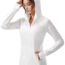 Soothfeel Women's UPF 50+ Sun Protection Hoodie Jacket Lightweight Long Sleeve Sun Shirt for Women with Pocket Hiking Outdoor (Medium, B-white)