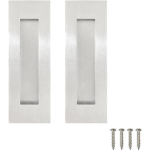 Hadnles Recessed Finger Flush Pulls - Fit Wardrobe, Pocket, Sliding Barn, Bifold Doors & More - Stainless Steel Brushed Rectangular Door Pull Hardware (7 INCH, Silver - 2 Pack)