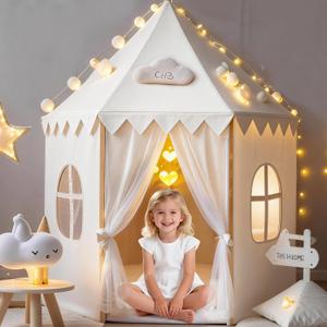 White Kids Play Tent for Girls: Hexagon Kids Indoor Outdoor Playhouse, Soft Peach Skin Fabric Castle Tent for Baby Toddler - Children Play House Toys for Birthday