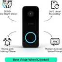 Doorbell Camera v2 + Wedge Kit, 2K Smart Video Doorbell with Motion Activated Voice Prompt, Night Vision, 2-Way Audio, Motion Detection, 24/7 Recording, IP65, Compatible with Alexa & Google, Wired