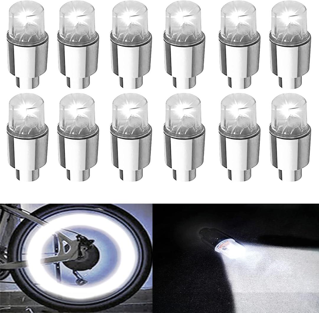 12 PCS LED Wheel Lights Flash Light Tire Valve Cap Lamp for Car Trucks Motorcycle Bike (White)