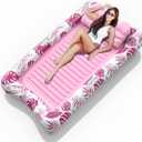 Rrtizan Inflatable Tanning Pool Rafts for Adults, 83.5" x 52.4" Adult Pool Floats with Pillow, Cup Holder & Handles, 4-in-1 Suntan Tub Raft Floatie for Pool, Backyard, Kids' Ball Pit (Pink-White)