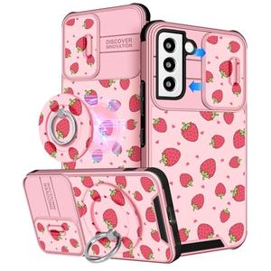 Buleens for Samsung Galaxy S21 Case - with Ring Stand & Camera Cover Aesthetic Cute Designed for Women Girls Girly Pretty Kawaii Strawberry for Galaxy S22 Phone Case Compatible with Magsafe 6.1"