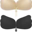 Strapless, Backless Adhesive Push Up Bra - 2 Pairs, Invisible Stick On Bra (Black and Nude), C