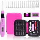 Lirmiery 17 Sizes Counting Crochet Hook Set Digital 2.50~14.0mm,2 Levels Brightness Dimmable Light Up Crochet Hooks for Stitch & Row Counter,Beginner Knitting Kit with 17Interchangeable Crochet Hooks