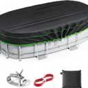 12x24 Ft Oval Pool Cover - Heavy Duty Solar Rectangular Pool Cover Protector, Waterproof & Tear-Resistant with Winch & Cable, Ideal for Winter & Dustproof Use
