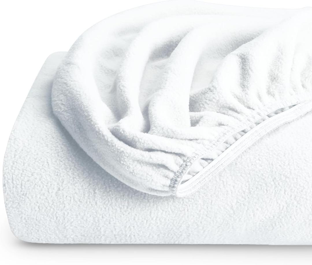 Bare Home Super Soft Fleece Fitted Sheet - Twin Size - Extra Plush Polar Fleece, No-Pilling - Deep Pocket - All Season Cozy Warmth (Twin, White)