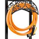 Garden Hose Holder for Outside - Upgraded Water Hose Holders with 5 Spikes & 2 Shepherds Hooks, Freestanding Hose Stand Heavy Duty Hose Hanger Hose Storage Hose Reel Rack for Outside Yard Lawn (Black)