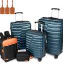 5-Piece Lightweight Luggage with Backpack Sets, ABS+PC Hard Shell Suitcase with TSA Lock & YKK Zipper (Teal Blue, 20in/24in/28in/BP/TB)