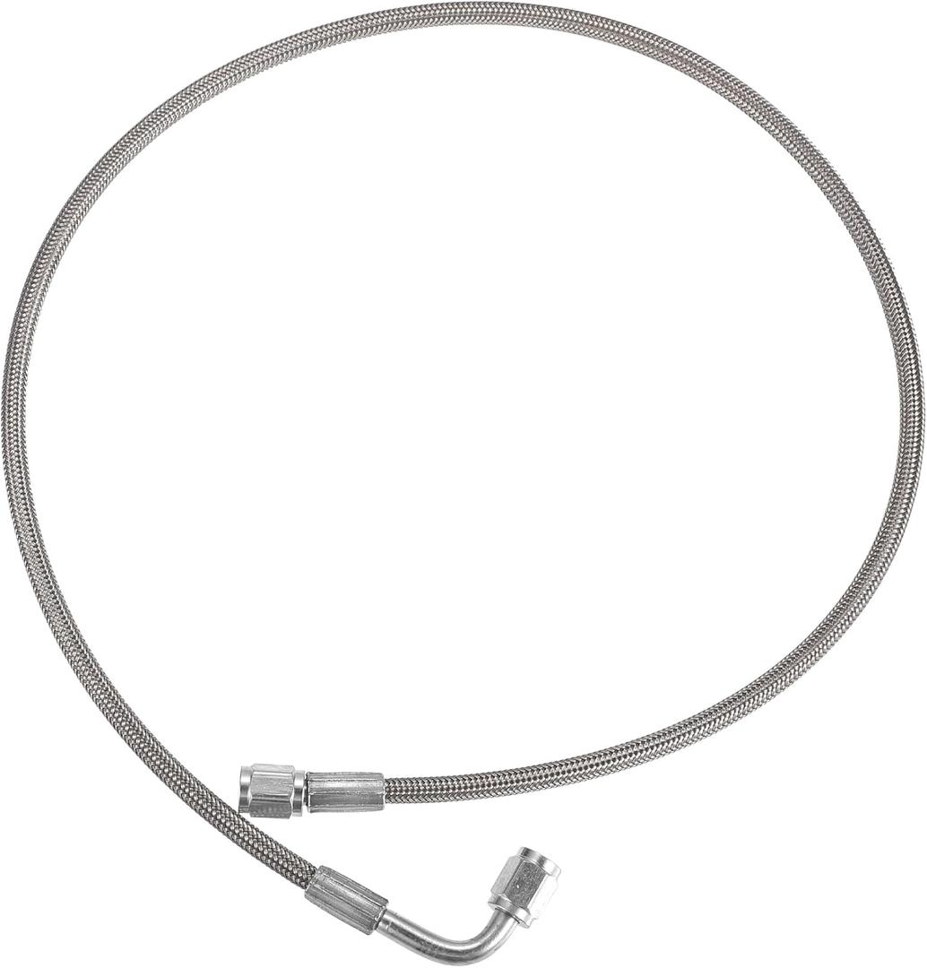 AN3 Braided Steel Turbo Oil Feed Line 90 Degree to Straight Hose End, 30" Remote Turbocharger Oil Drain Return Line Universal for Car Durable Stainless Steel PTFE Silver Tone