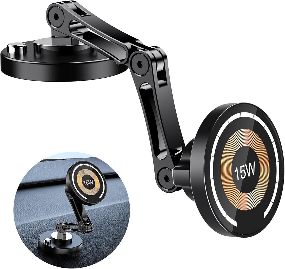 ZBF Magnetic Wireless Car Mount Charger, 15W Fast Charging Mag-Safe Car Mount, Magnetic Car Phone Holder Mount, Car Cell Phone Holder Fit iPhone 17 16 15 14 13 12 All Smartphones