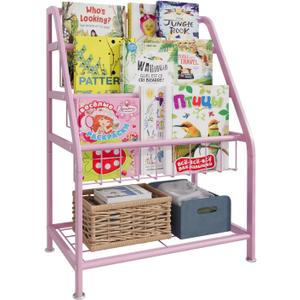 aboxoo Kids Bookshelf Small Toddler Freestanding for Children Room 18 inches Metal Bookcase Toy Organizer Pink Stable Bookcase Bookstore Library Book Unit Storage for Small Place