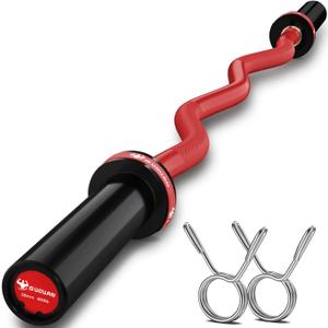 GUQUAN Olympic EZ Curl Barbell Bar, 400LBS Weight Capacity Olympic Curl Bar, 4ft Barbell Weight Bar with Knurled Grip for 2 Inch Weight Plates, Hip Thrusts,Squat,Biceps-Home Gym Weight Bar (Red)