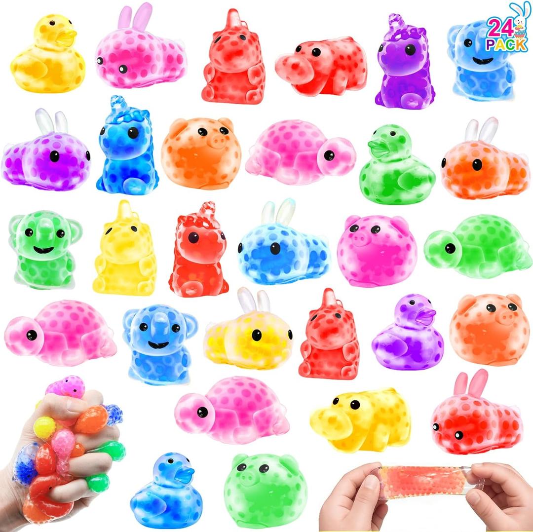24 Pack Squishies Toys Stress Balls Bulk 12 Styles Animals Stress Relief Sensory Fidget Toys Squeeze Balls for Kids Toddlers Boys Girls Party Favors Classroom Prizes Birthday Gifts Goodie Bag Stuffers