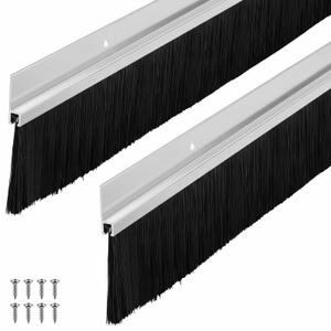 Frienda 2 Set Door Brush Bottom Sweep Brush Weather Stripping Aluminum Door Seal with Screws for Gaps up to 1 Inch, for Home, Commercial Gate, Fill Gaps Dust, Debris (1 x 36 Inch,Silver)