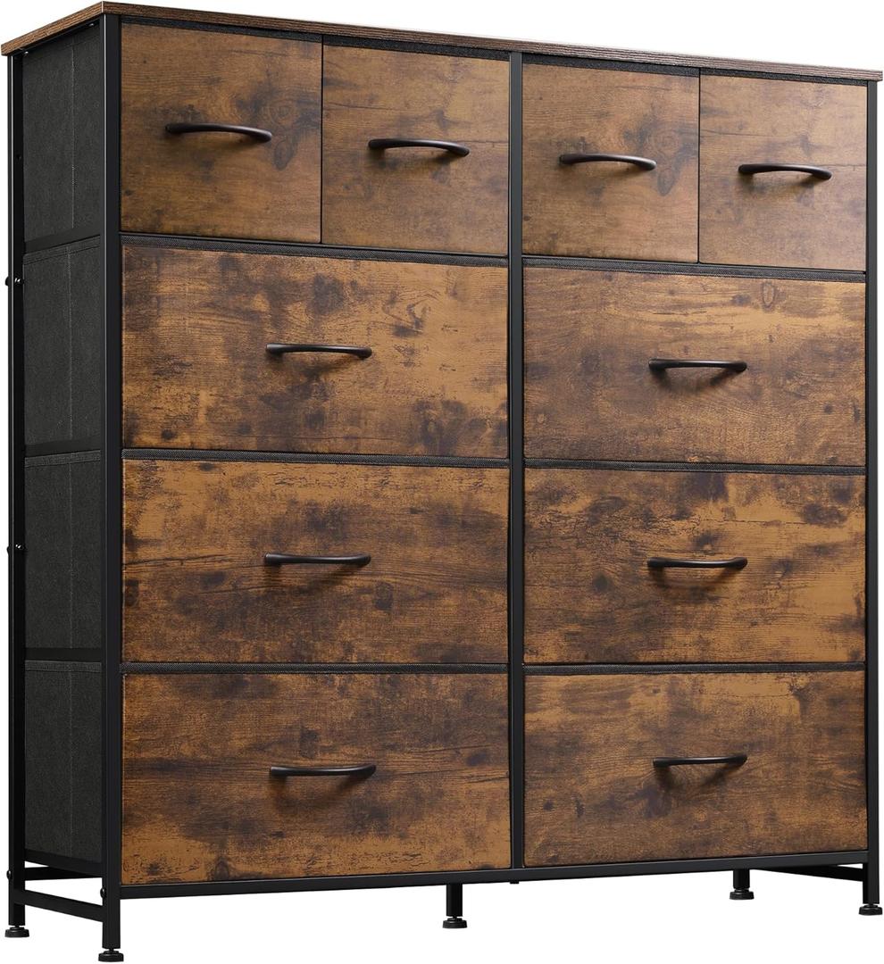 WLIVE Dresser for Bedroom with 10 Drawers, Wide Fabric Dresser for Storage and Organization, Bedroom Dressers, Chest of Drawers for Living Room, Closet, Hallway, Rustic Brown Wood Grain Print WLIVE Dresser for Bedroom with 10 Drawers, Wide Fabric Dresser for Storage and Organization, Bedroom Dressers, Chest of Drawers for Living Room, Closet, Hallway, Rustic Brown Wood Grain Print