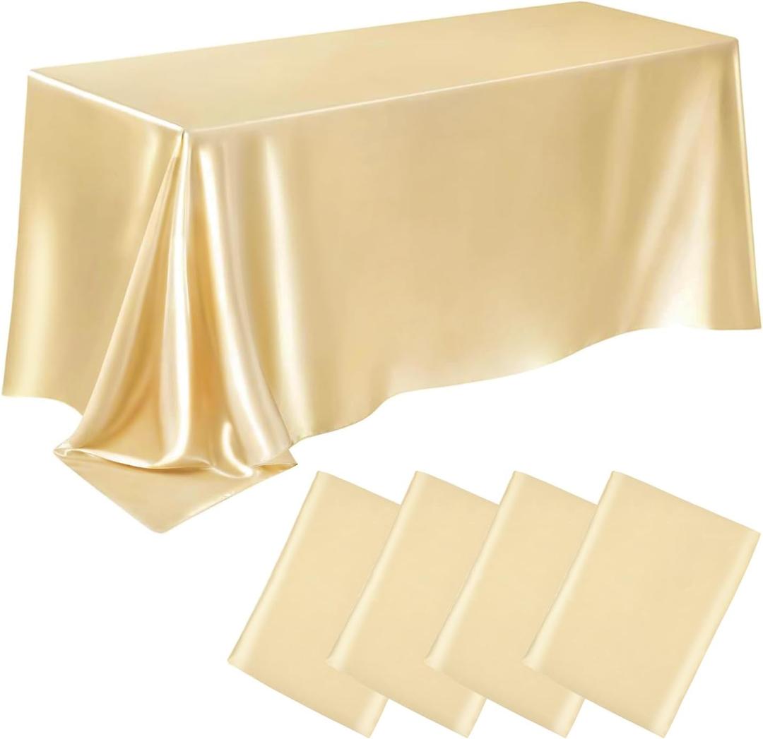 4 Packs Satin Rectangle Tablecloth 58 x 102 Inch, Stain and Wrinkle Resistant Washable Table Cover Smooth Fabric Bright Silk Tablecloth for Dining Table, Wedding Banquet Party Events (Champagne)