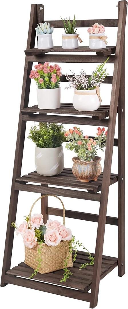 unho 4 Tier Plant Stand: Tall Ladder Shelf Wooden Step Display Rack for Small Potted Plants Flowers Succulents Indoor Garden Patio Lawn Decors
