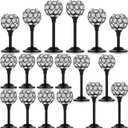 Qunclay 18 Pieces Crystal Candle Holders Bulk Candle Stick Holder Centerpieces for Table Wedding Centerpieces Crystal Decorative Tealight Dining Table Decor for Party(Black)