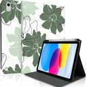 TopPerfekt Case for iPad 11th (A16) 11-inch 2025 / iPad 10th Generation 10.9-inch 2022 - TPU Shockproof Frame and Folio Leather Cover [Pencil Holder, Auto Sleep/Wake] Green Flower