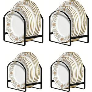 4 Pack Kitchen Plate Holder Organizer for Cabinet Space Saver Dinner Dish Plate Storage Rack Upright Dish Drying Racks Metal Dish Racks Stand for Cupboard and Countertop 2 Large 2 Small Black