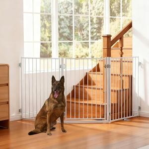 No Pawblems Free Standing Dog Gate with Door, 36'' Tall Foldable Dog Fence for Indoor & Outdoor, Up to 78 Inch Extra Wide Puppy Gate for Stairs, Hallways, Doorways, Deck, Yard (White, 3 Panels)