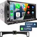 7 Inch Double Din Car Stereo Support Apple CarPlay Android Auto Mirror Link Capacitive Touchscreen Monitor Car Play Radio with Bluetooth 5.0, FM Radio, USB/TF/AUX Port, Backup Camera, Remote Control
