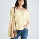 Scarlet Darkness Renaissance Shirt for Women Bell Sleeve Peasant Tops and Blouse (Yellow, XL)