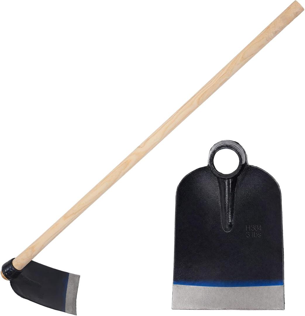 51 Inch Wood Handle Grub Hoe, 7-1/2'' Blade Width, 1-3/4'' Eye Hole, Heavy Duty Steel Garden Hoe for Grubbing Tough Soil, Garden Hacking, Farming, Landscaping, Yard Digging and Weeding