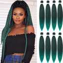 Alrence Pre Stretched Braiding Hair Long Braid 30 Inch 8 Packs Professional Braiding Hair Extensions Synthetic Crochet Twist Braids (30 Inch, 1B/Green)