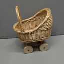 FRCOLOR Hand Woven Rattan Stroller, Wicker Baby Carriage for Baby Shower, Vintage Wicker Basket Flower Girl Baskets/Wedding Parties/Home Decoration/Flower Shop Display(13.77X10.43X7.48In)