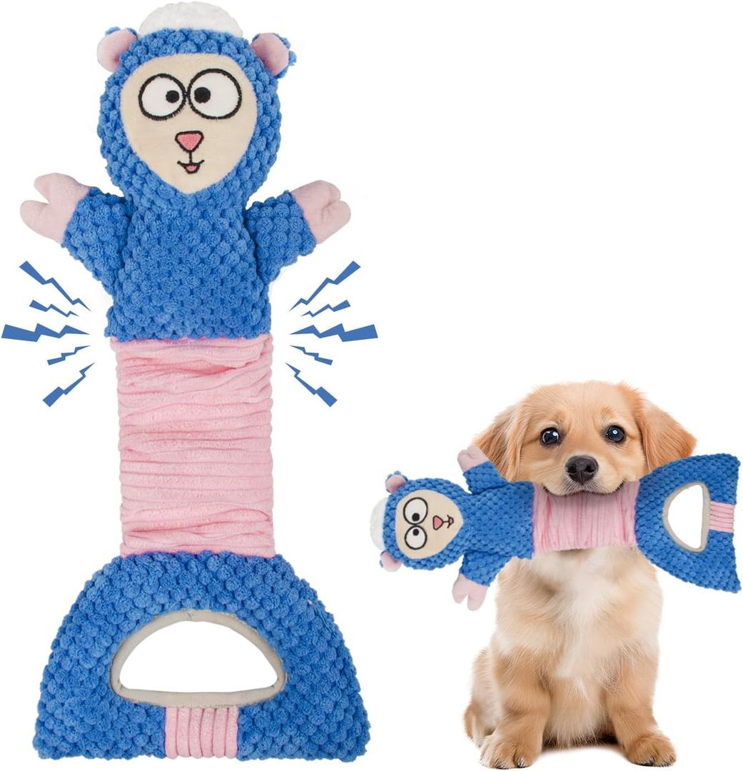 Dog Squeak Toys Interactive Pet Toy with Crinkle Paper Pull Chew Toys for Dogs Blue