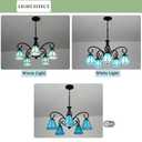Aeyee Tiffany Lamp Blue Stained Glass Hanging Light Fixture, 3-Light
