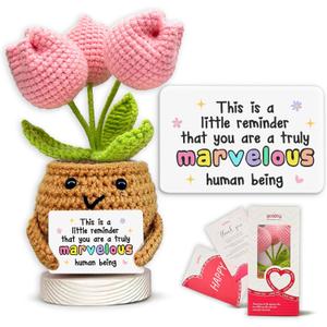 Gossby Handmade Positive Tulip Flower Crochet - This is A Little Reminder - Inspirational Gift for Women - Thank You, Appreciation, Positive Gift for Teacher, Mom, Friend, Coworker - Knitted Decor