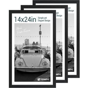 14x24 Poster Frame 3 Pack, Textured Black Solid Wood Gallery Picture Frame - Wall Hanging