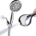 High Pressure Handheld Shower Head, 10-Setting Showerhead, 4.7Detachable Showerhead Set with 5ft Hose, Adjustable Bracket and Built-in Power Wash to Clean Tub, Tile & Pets - Polished Chrome
