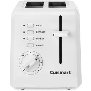Cuisinart CPT-122 2-Slice Compact Plastic Toaster, Slots for Bagels & Bread, 7 Shade Settings, Cancel/Defrost/Reheat Functions, Removable Crumb Tray, Small Kitchen Appliance for Home & Office, White