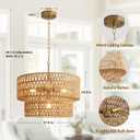 17.8" Boho Rattan Chandelier Light Fixtures, 4-Light Rattan Pendant Light with 2-Tier Wicker Shade, Farmhouse Hanging Light Fixture Chandelier for Dining Room, Living Room, Kitchen Island, Bedroom