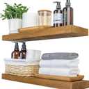 Wood Floating Shelves,24 inch Rustic Wood Wall Shelves for Bathroom Living Room Bedroom Kitchen Farmhouse Laundry Room Set of 2,Handmade-Thickened Wall Shelf,Oak Color (24''x5.7''x1.5'')