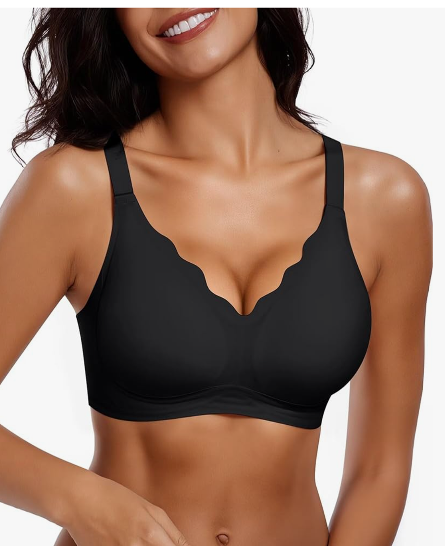 Vertvie Womens Seamless Bras No Underwire Supportive Wireless Push Up Full Coverage Bralette Comfort Scalloped T-Shirt Bra 2XL