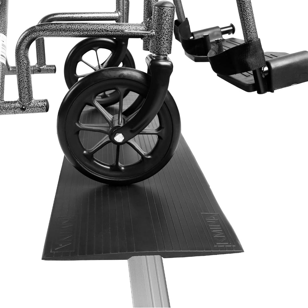 KMINA Wheelchair Door Threshold Ramp Thin, Non-Slip Surface, Rubber, Black, Patented, Rubber, Non Slip, 35.5"