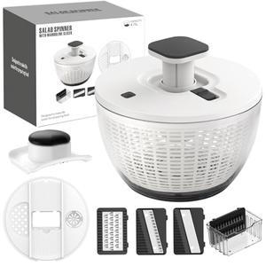 Salad Spinner Large, Lettuce Spinner, Fruits and Vegetables Washer with 4 Blades Slicer, One-handed Easy Press Large Vegetable Dryer Salad Mixer, 5 Quart Capacity, Grey