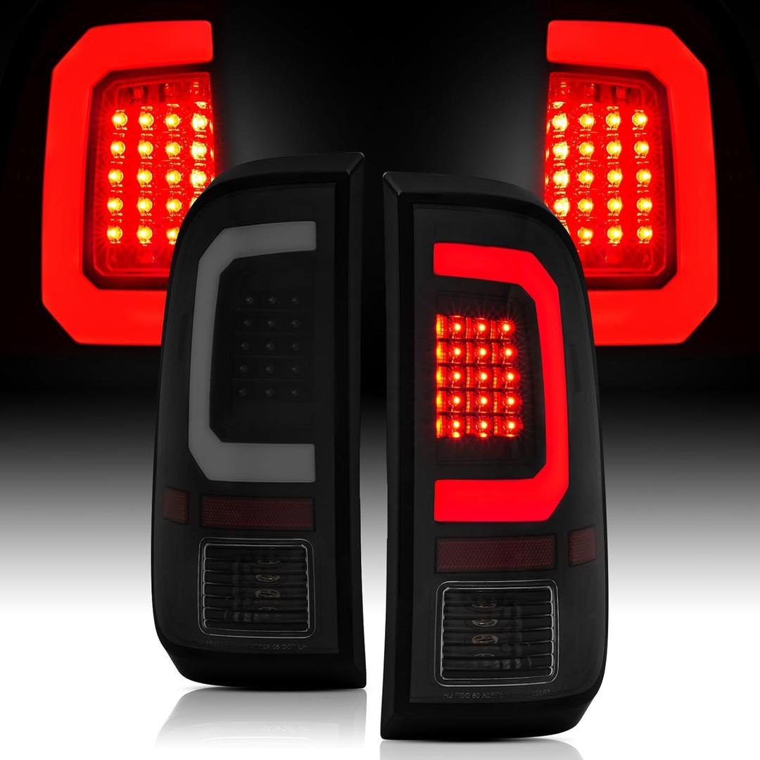Smoke Lens Tail Lights Assembly Compatible with 2008-2016 Ford F250 F350 Super Duty Rear Brake Lamp w/ white C-Type LED Tube, Black Housing